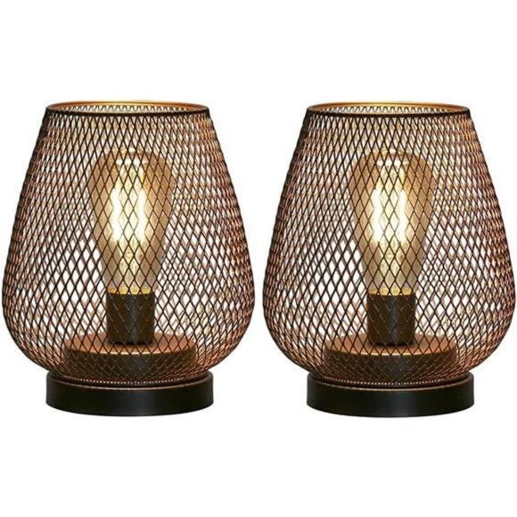 Set of 2 Metal Cage LED Lantern Battery Powered Cordless Accent Light with LED - Picture 1 of 6